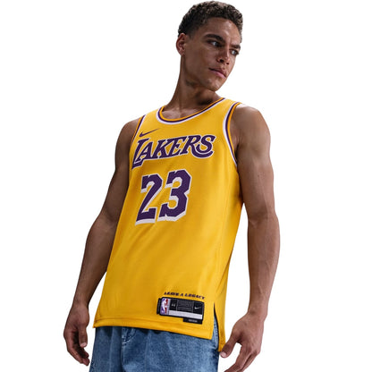 Yellow - Side - Nike Mens NBA Icon Edition Swingman LA Lakers Basketball Jersey