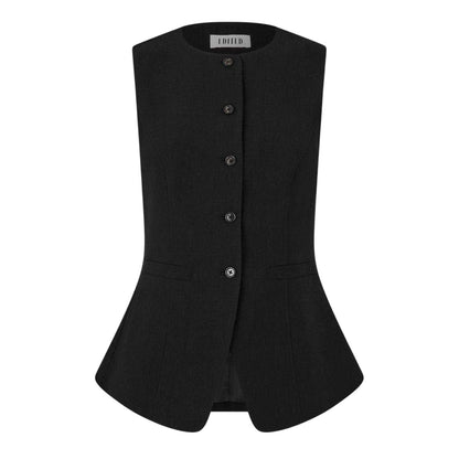 Black - Front - Edited Womens-Ladies Waistcoat