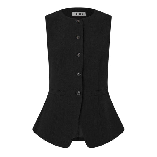 Black - Front - Edited Womens-Ladies Waistcoat