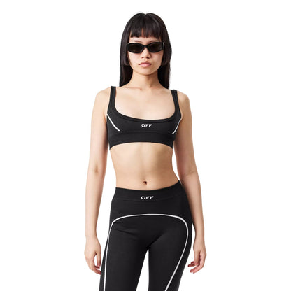 Black - Side - Off White Womens-Ladies Scoop Neck Snug Fit Sports Bra