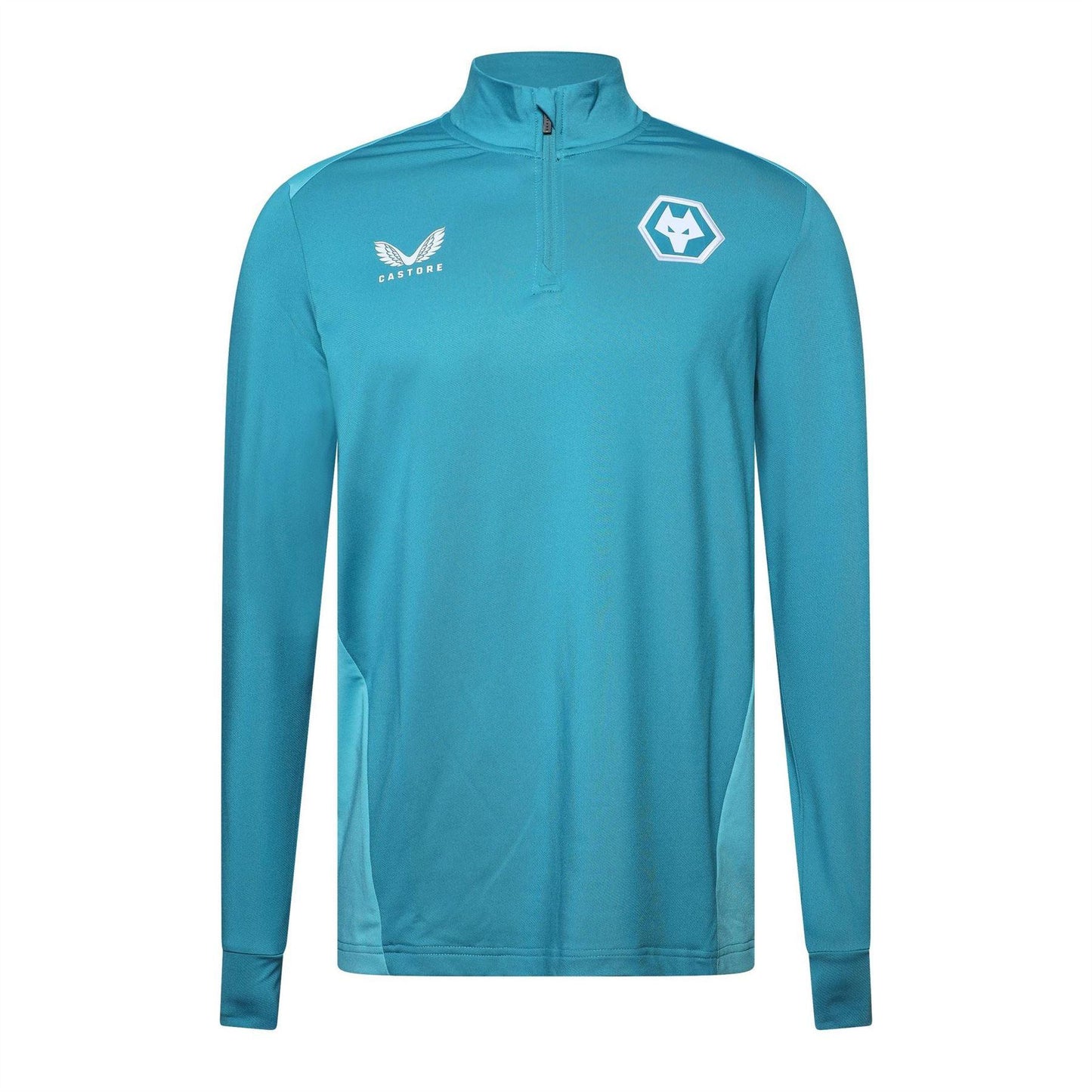 Pagoda Blue - Front - Castore Mens Wolverhampton Wanderers FC Quarter Zip Training Track Top