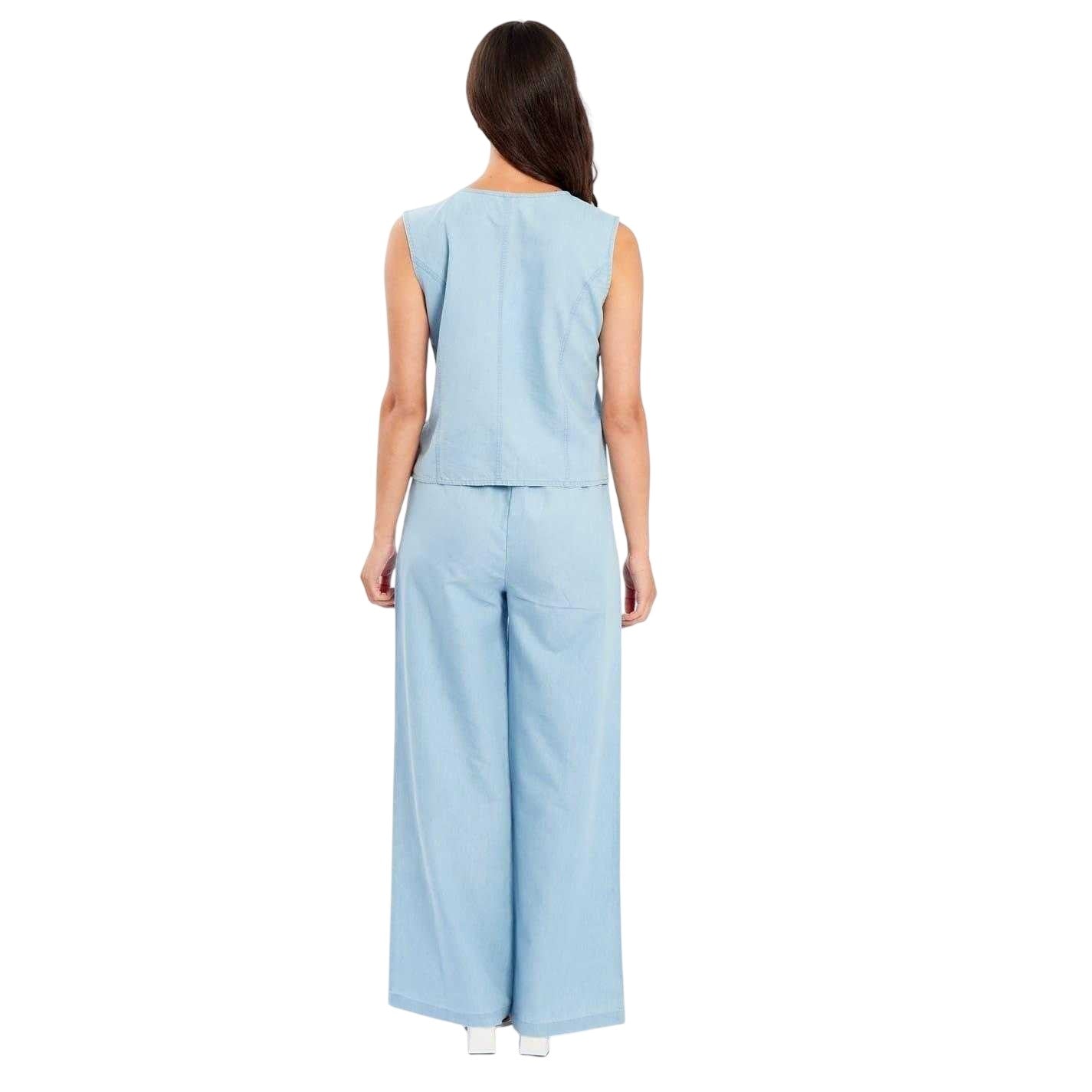 Light Blue - Back - Be You Womens-Ladies Shiny Skinny Waistcoat