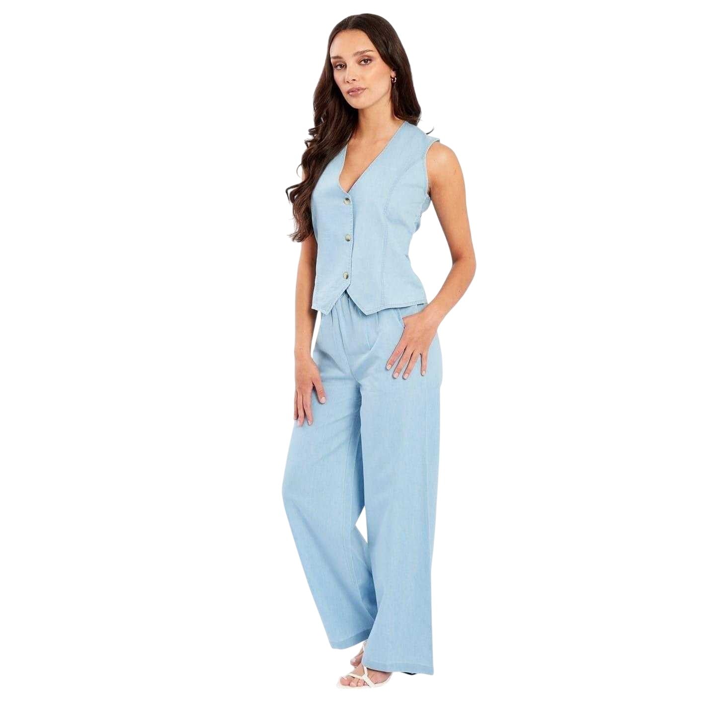 Light Blue - Lifestyle - Be You Womens-Ladies Shiny Skinny Waistcoat