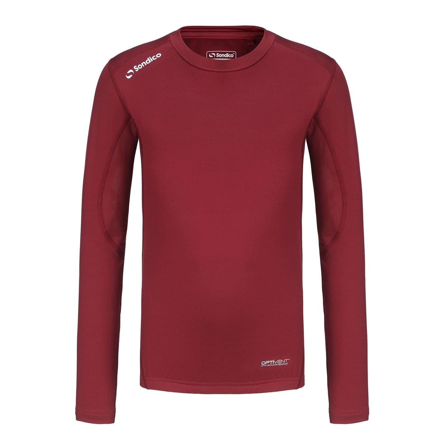 Burgundy - Front - Sondico Childrens-Kids Core Breathable Long-Sleeved Base Layer Top
