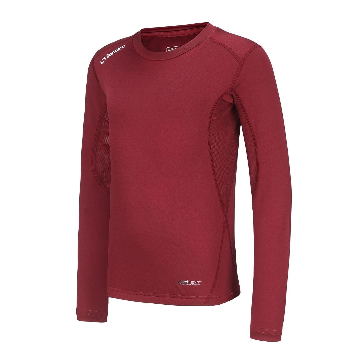 Burgundy - Side - Sondico Childrens-Kids Core Breathable Long-Sleeved Base Layer Top