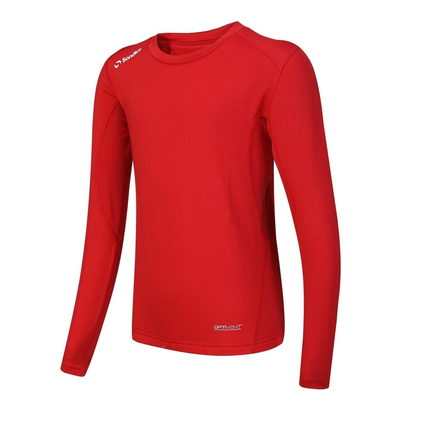 Red - Side - Sondico Childrens-Kids Core Breathable Long-Sleeved Base Layer Top