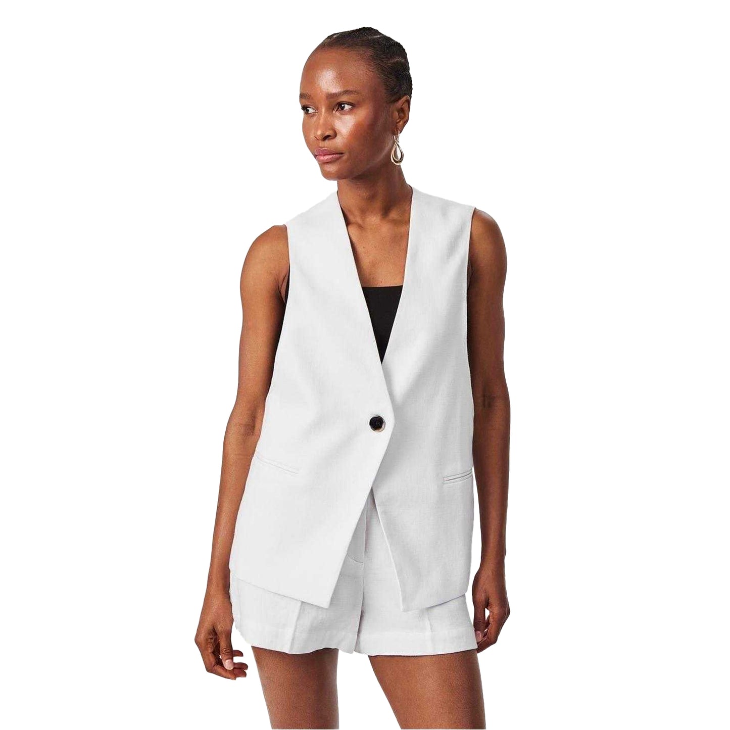 Optic White - Lifestyle - Edited Womens-Ladies Cotton Linen Waistcoat