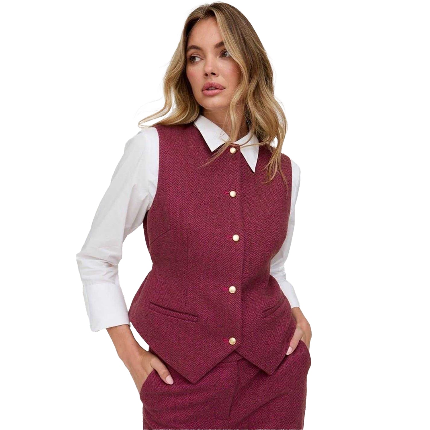 Pink - Lifestyle - Lily And Lionel Womens-Ladies Pandora Herringbone Sleeveless Waistcoat