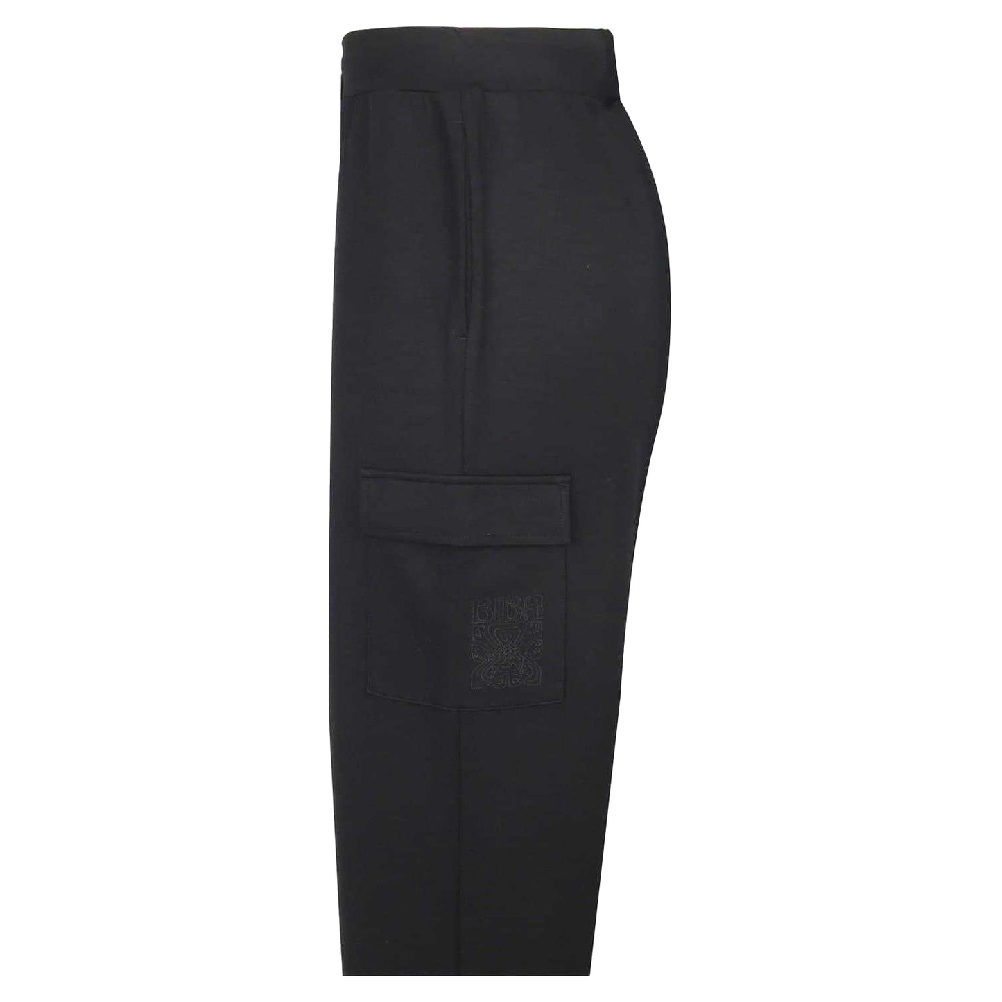 Black - Side - Biba Womens-Ladies Open Hem Wide Leg Joggers
