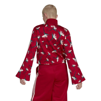 Red - Back - Adidas Womens-Ladies Originals Floral Bell Sleeve Track Top