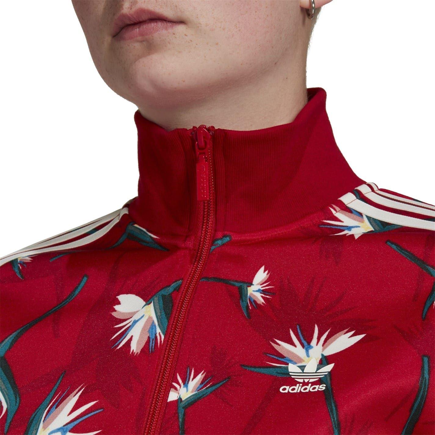 Red - Side - Adidas Womens-Ladies Originals Floral Bell Sleeve Track Top