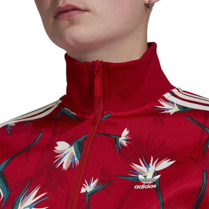 Red - Side - Adidas Womens-Ladies Originals Floral Bell Sleeve Track Top