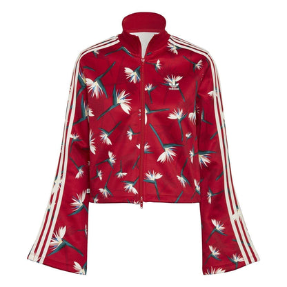 Red - Front - Adidas Womens-Ladies Originals Floral Bell Sleeve Track Top