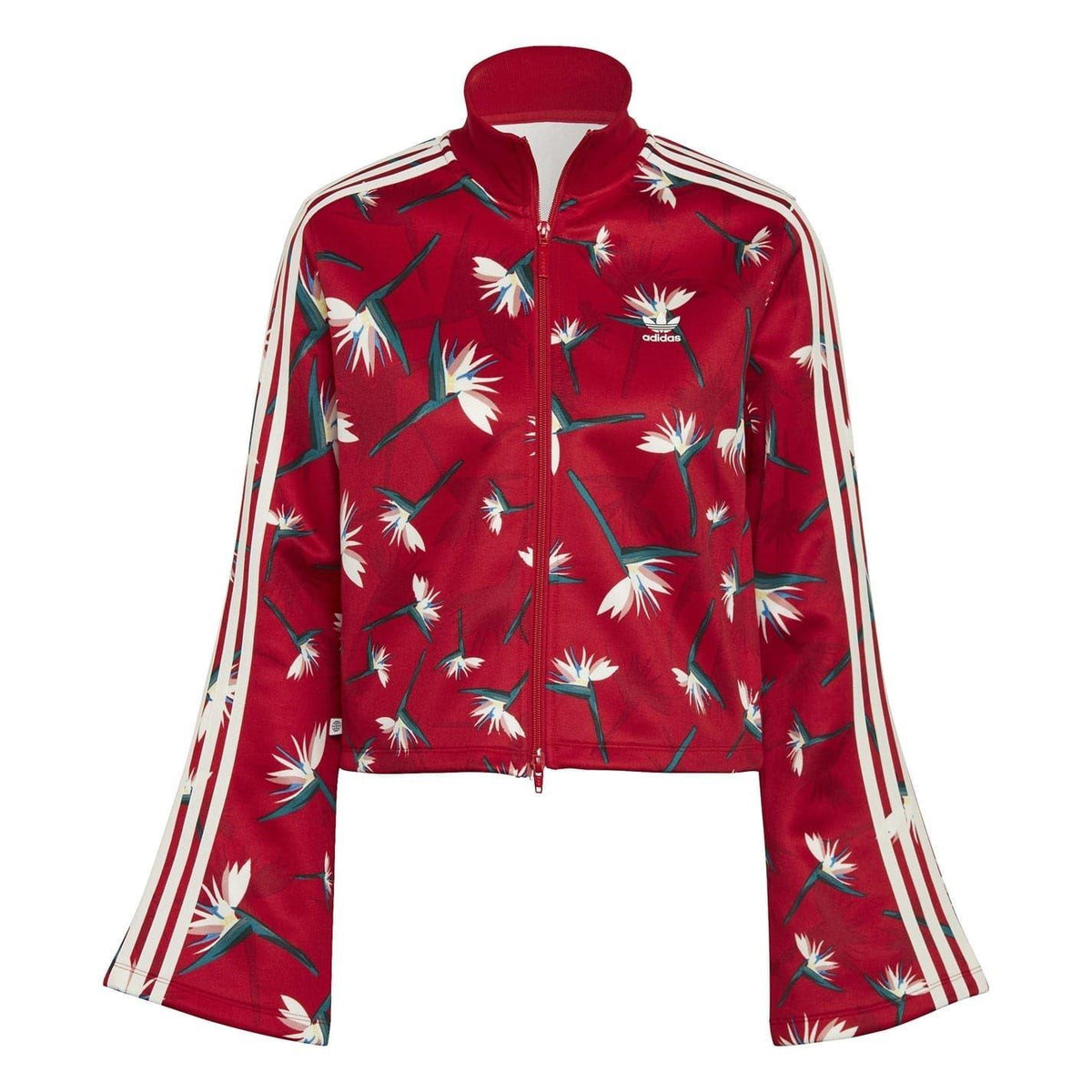 Red - Front - Adidas Womens-Ladies Originals Floral Bell Sleeve Track Top