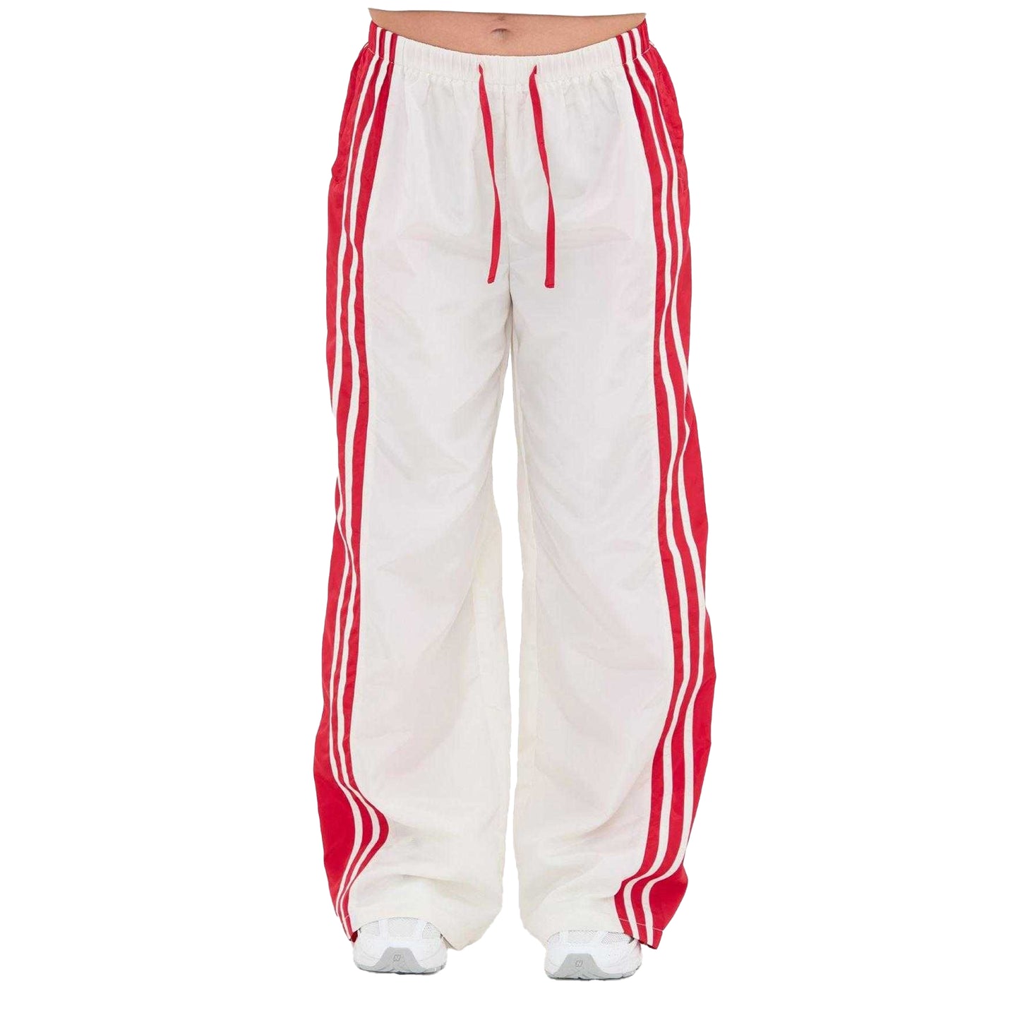 White - Front - I Saw It First Womens-Ladies Side Stripe Relaxed Fit Joggers