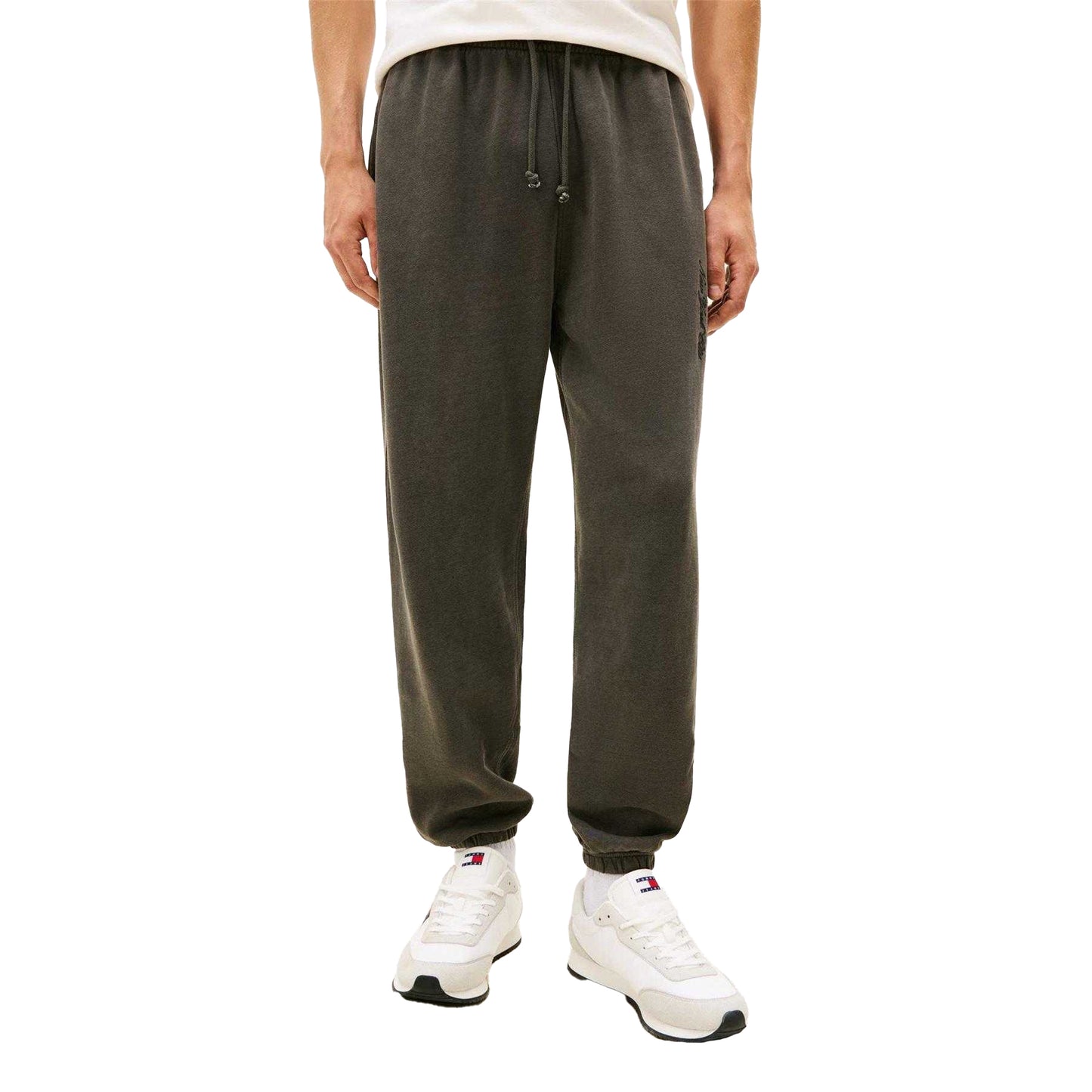 Black - Lifestyle - Tommy Jeans Mens Fleece Vertical Logo Relaxed Fit Joggers