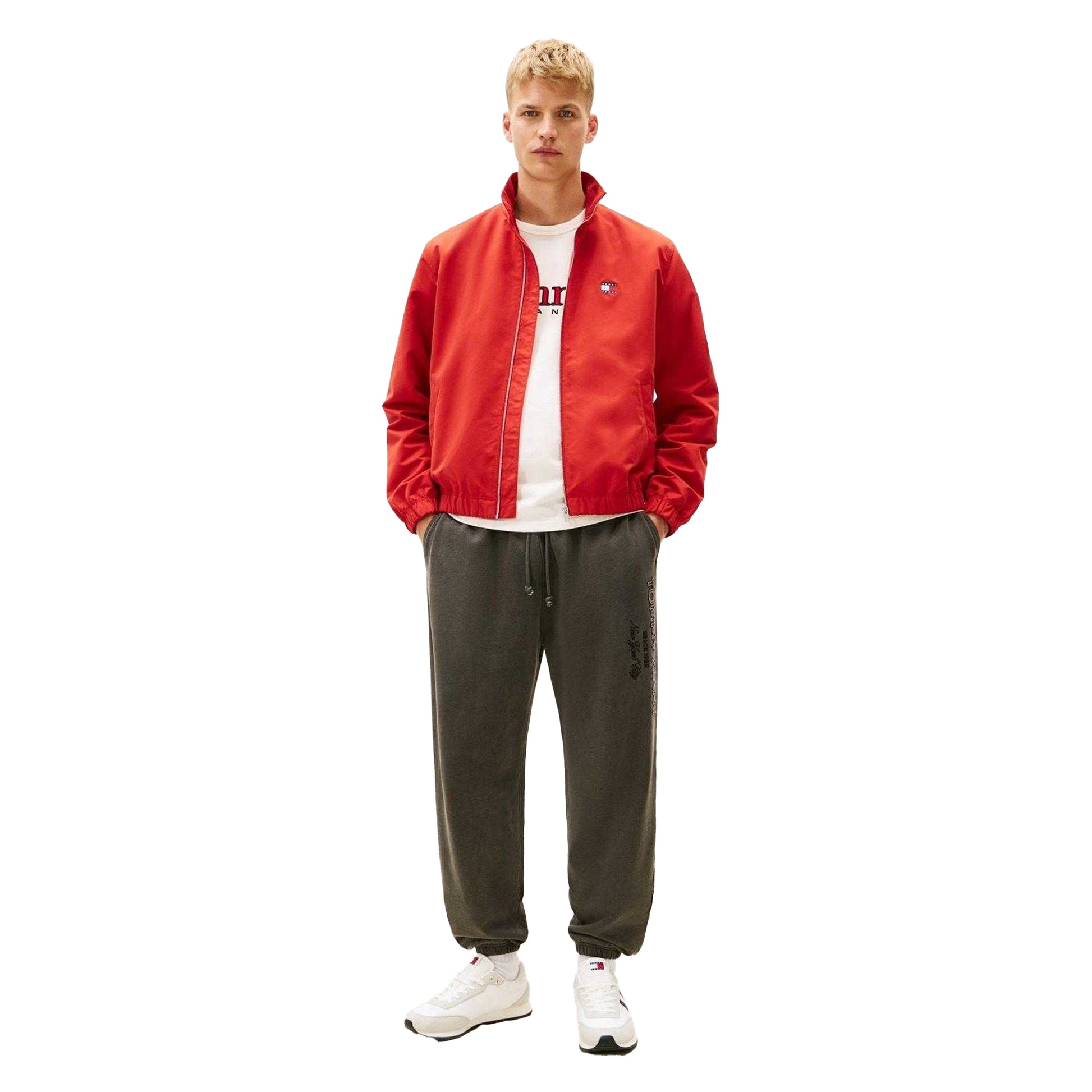Black - Pack Shot - Tommy Jeans Mens Fleece Vertical Logo Relaxed Fit Joggers