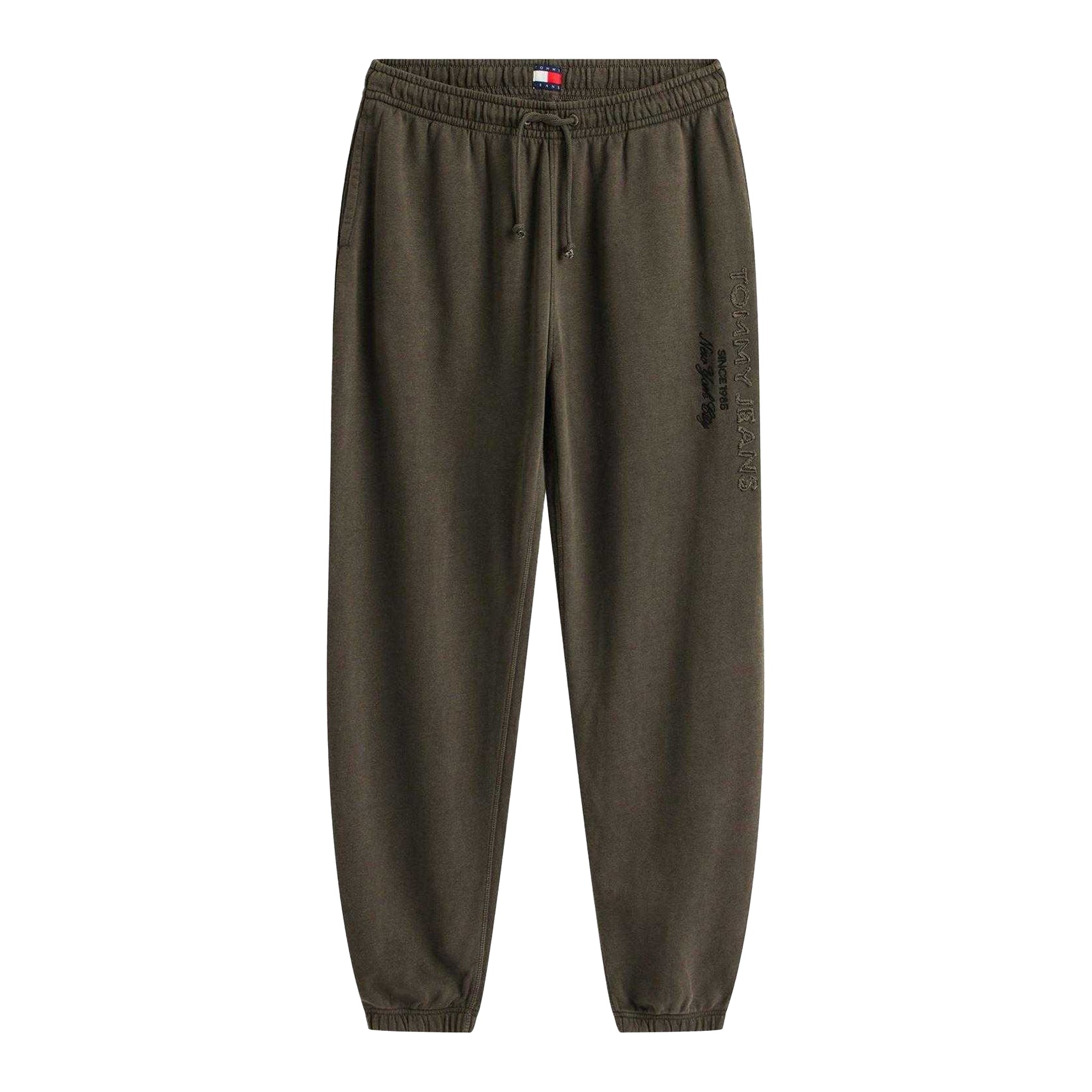 Black - Front - Tommy Jeans Mens Fleece Vertical Logo Relaxed Fit Joggers