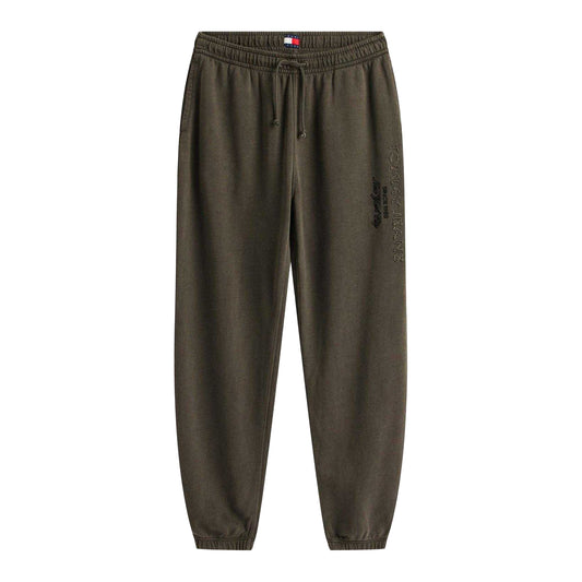 Black - Front - Tommy Jeans Mens Fleece Vertical Logo Relaxed Fit Joggers