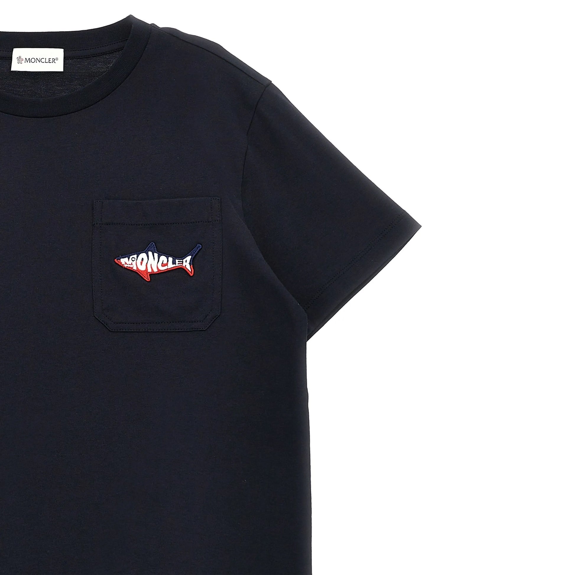 Navy - Side - Moncler Childrens-Kids Shark T-Shirt