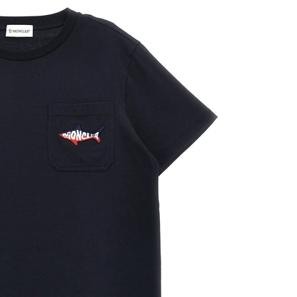 Navy - Side - Moncler Childrens-Kids Shark T-Shirt