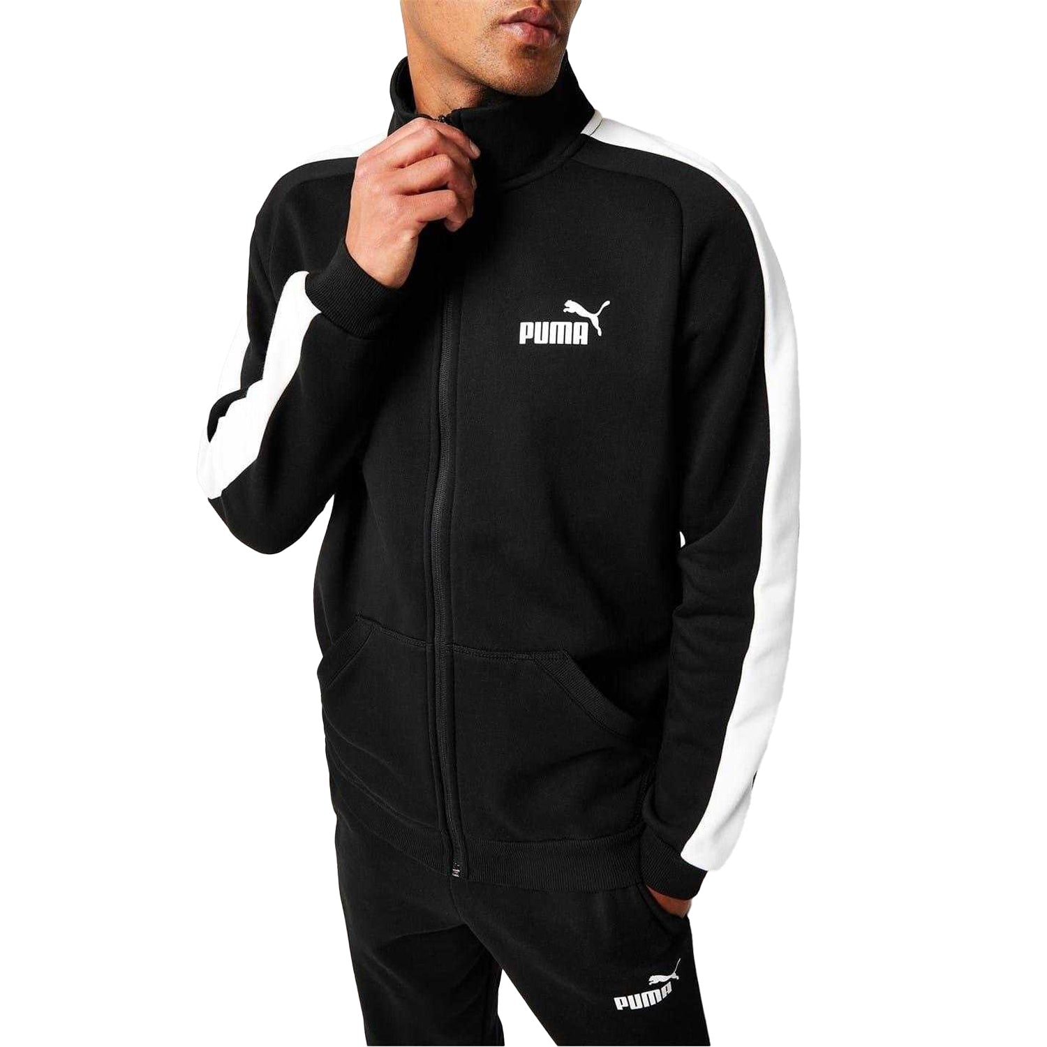 Black-White - Side - Puma Mens Clean Fleece Tracksuit Set