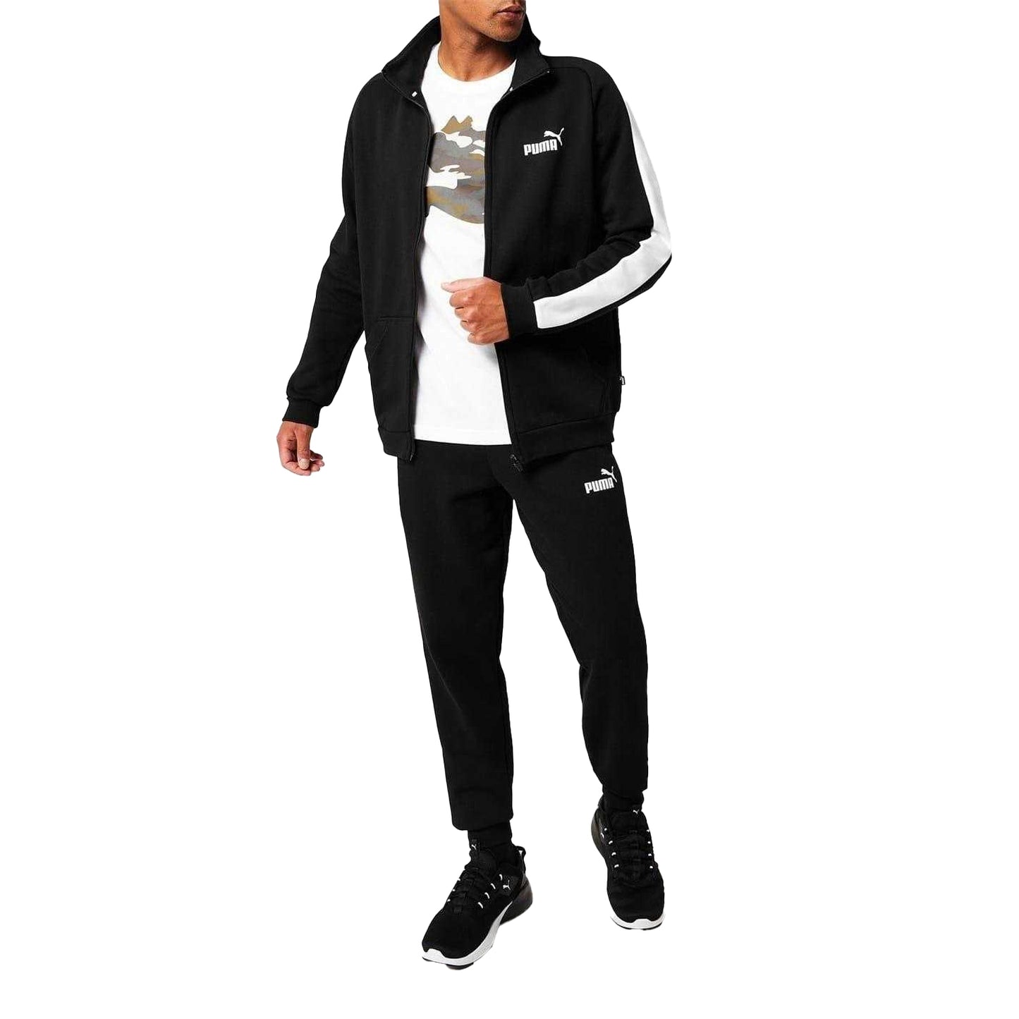 Black-White - Pack Shot - Puma Mens Clean Fleece Tracksuit Set