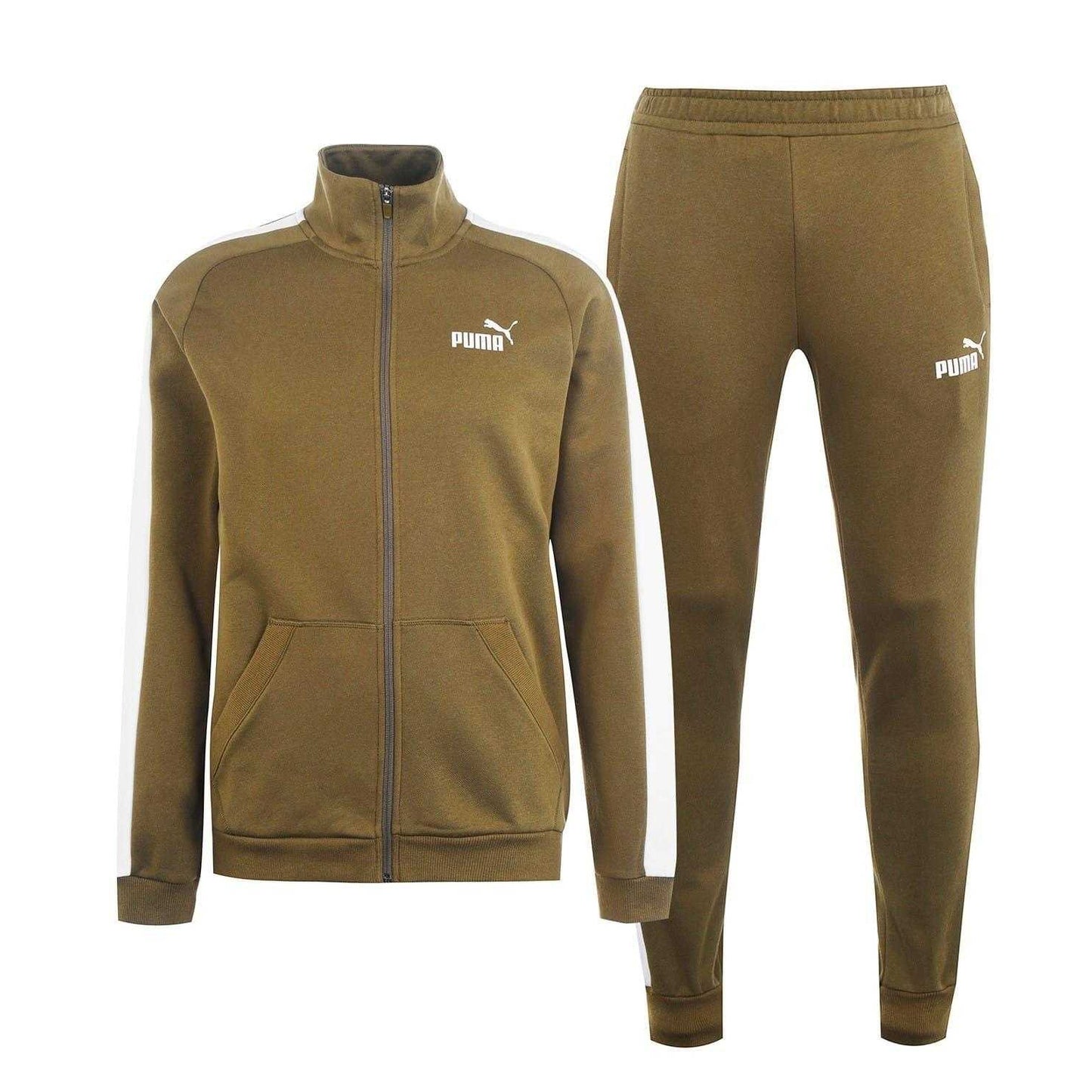 Olive-White - Front - Puma Mens Clean Fleece Tracksuit Set