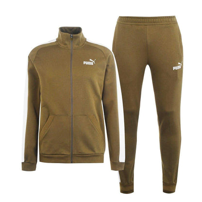 Olive-White - Front - Puma Mens Clean Fleece Tracksuit Set