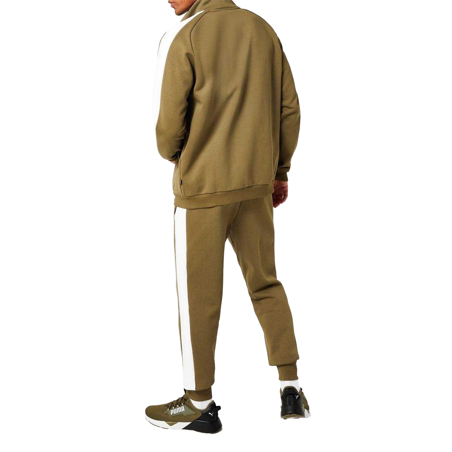 Olive-White - Back - Puma Mens Clean Fleece Tracksuit Set