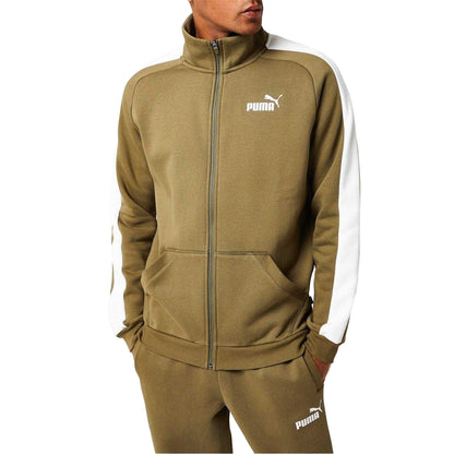 Olive-White - Side - Puma Mens Clean Fleece Tracksuit Set