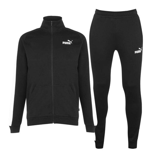 Black-White - Front - Puma Mens Clean Fleece Tracksuit Set