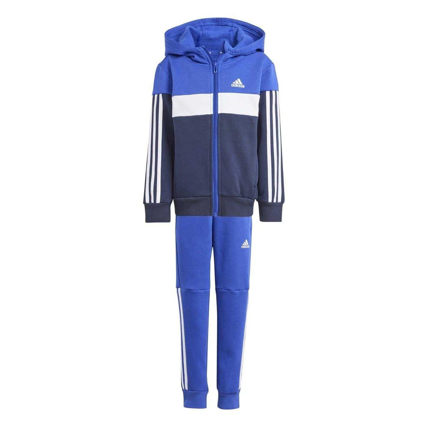 Blue-Grey - Front - Adidas Childrens-Kids Colour Block Fleece Tracksuit