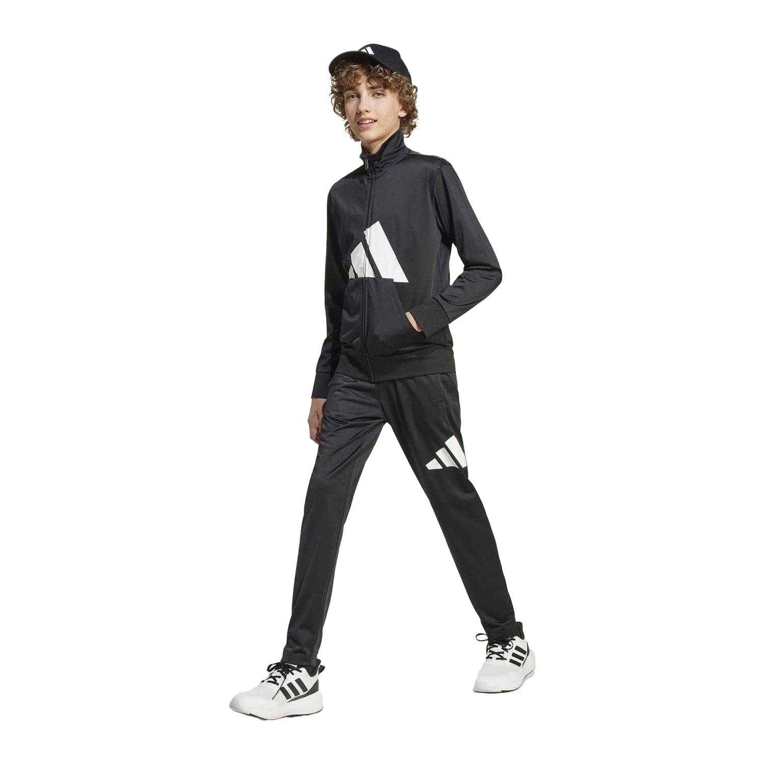 Black-White - Side - Adidas Childrens-Kids Big Logo Full Zip Regular Long-Sleeved Tracksuit