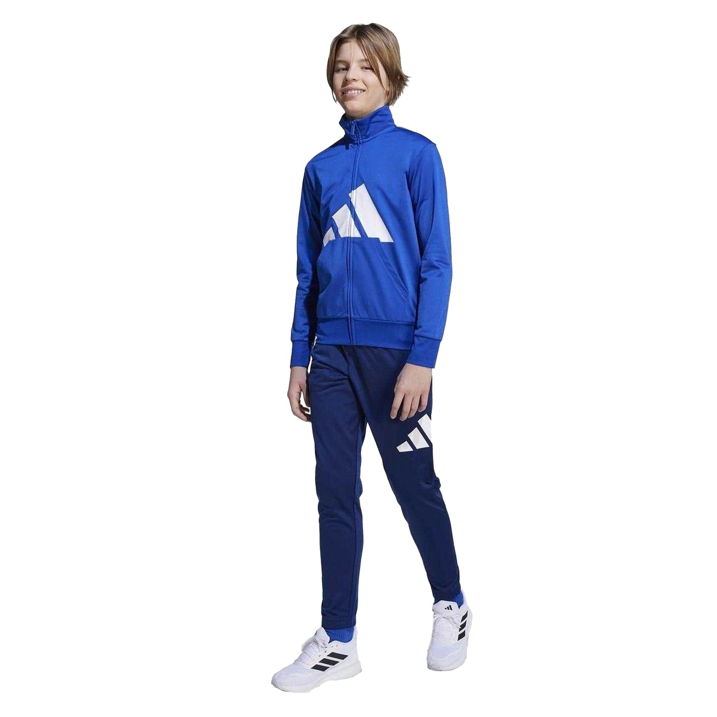 Blue-White - Side - Adidas Childrens-Kids Big Logo Full Zip Regular Long-Sleeved Tracksuit