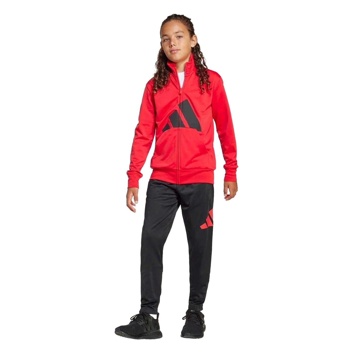 Ruby-Black - Side - Adidas Childrens-Kids Big Logo Full Zip Regular Long-Sleeved Tracksuit