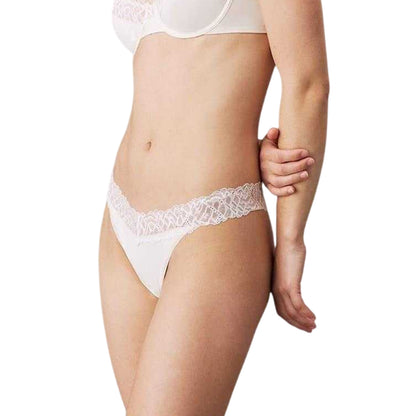 Ivory - Front - Calvin Klein Womens-Ladies Lace Trim Recycled Nylon Thong