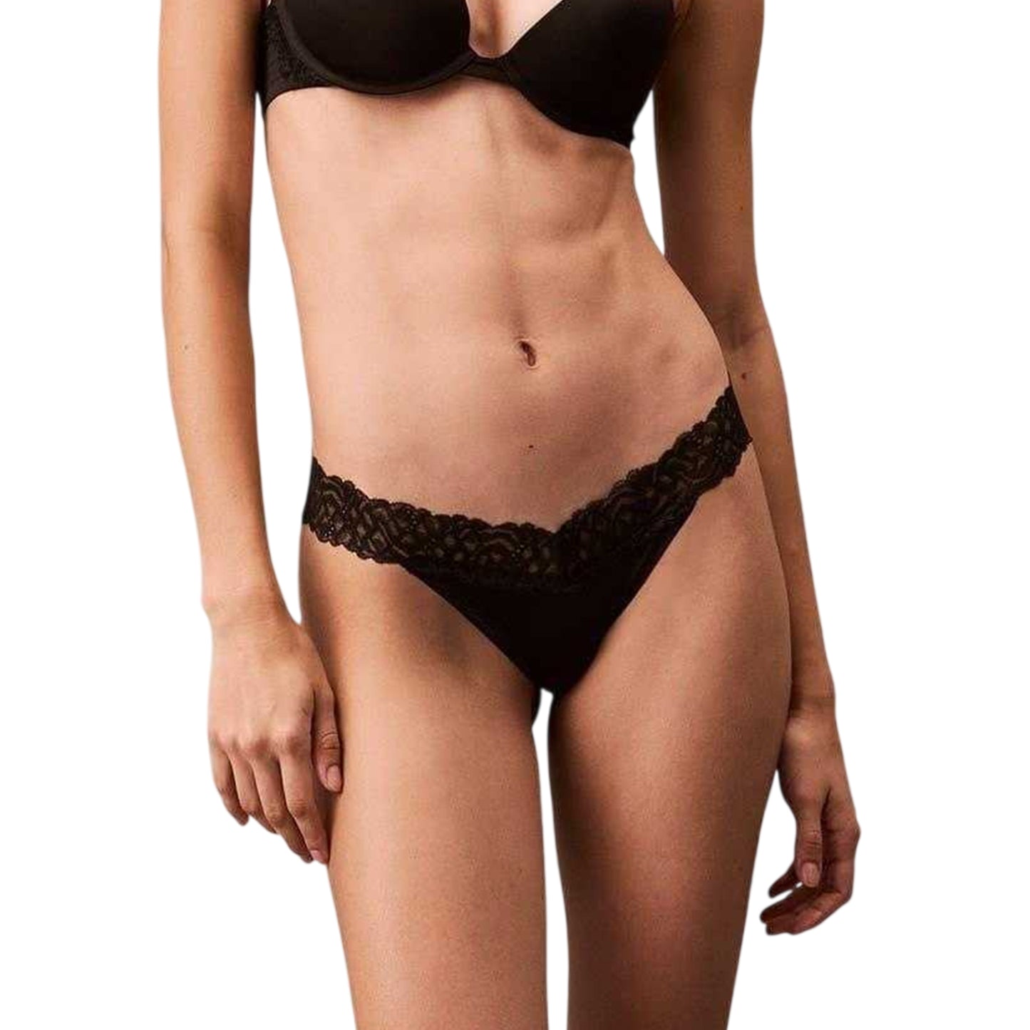 Black - Front - Calvin Klein Womens-Ladies Lace Trim Recycled Nylon Thong