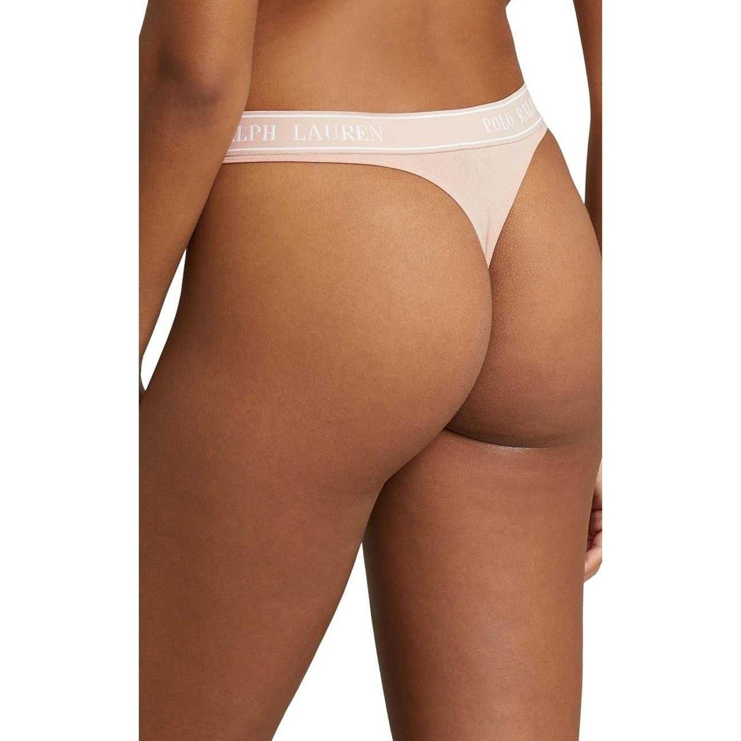 Clay - Back - Ralph Lauren Womens-Ladies Cotton Blend Mid Rise Thong