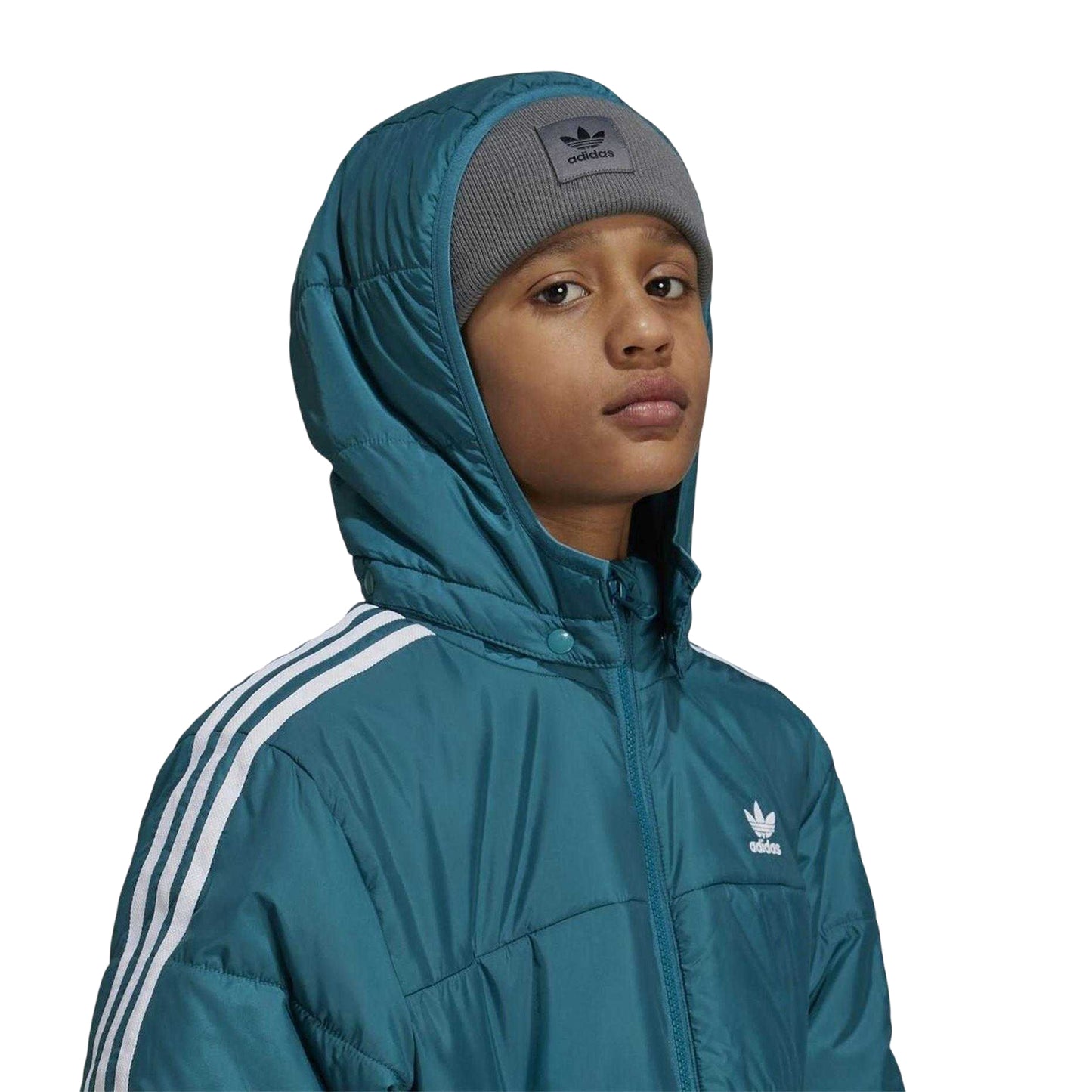 Teal - Side - Adidas Childrens-Kids Originals 3 Stripes Padded Jacket