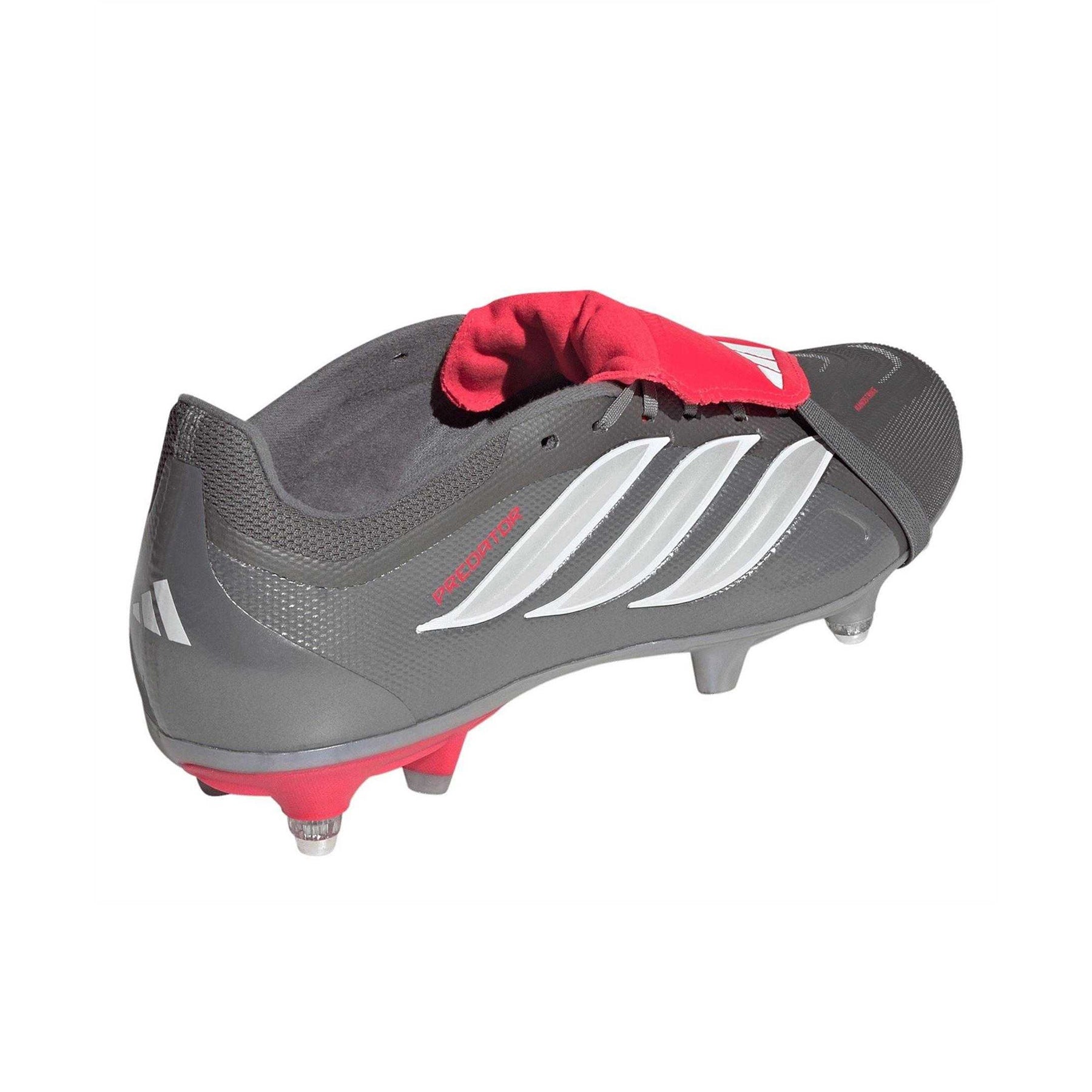 Grey-Red - Back - Adidas Mens League Fold Over Folded Tongue Soft Ground Football Boots