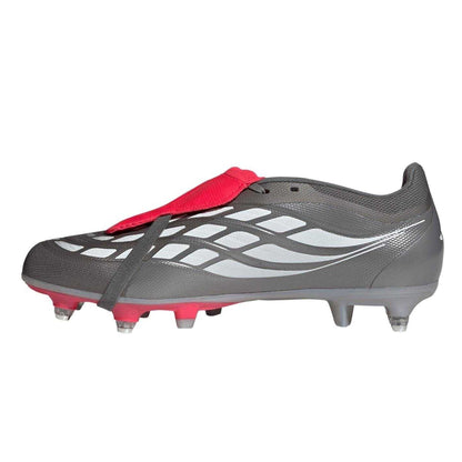 Grey-Red - Side - Adidas Mens League Fold Over Folded Tongue Soft Ground Football Boots