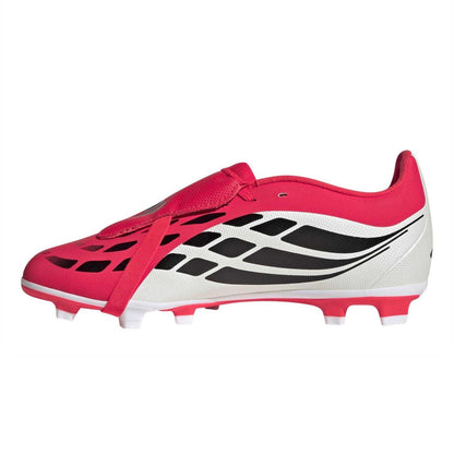 Red-White - Side - Predator Childrens-Kids Fold Over Folded Tongue Firm Ground Football Boots