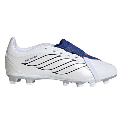White-Blue - Front - Predator Childrens-Kids Fold Over Folded Tongue Firm Ground Football Boots