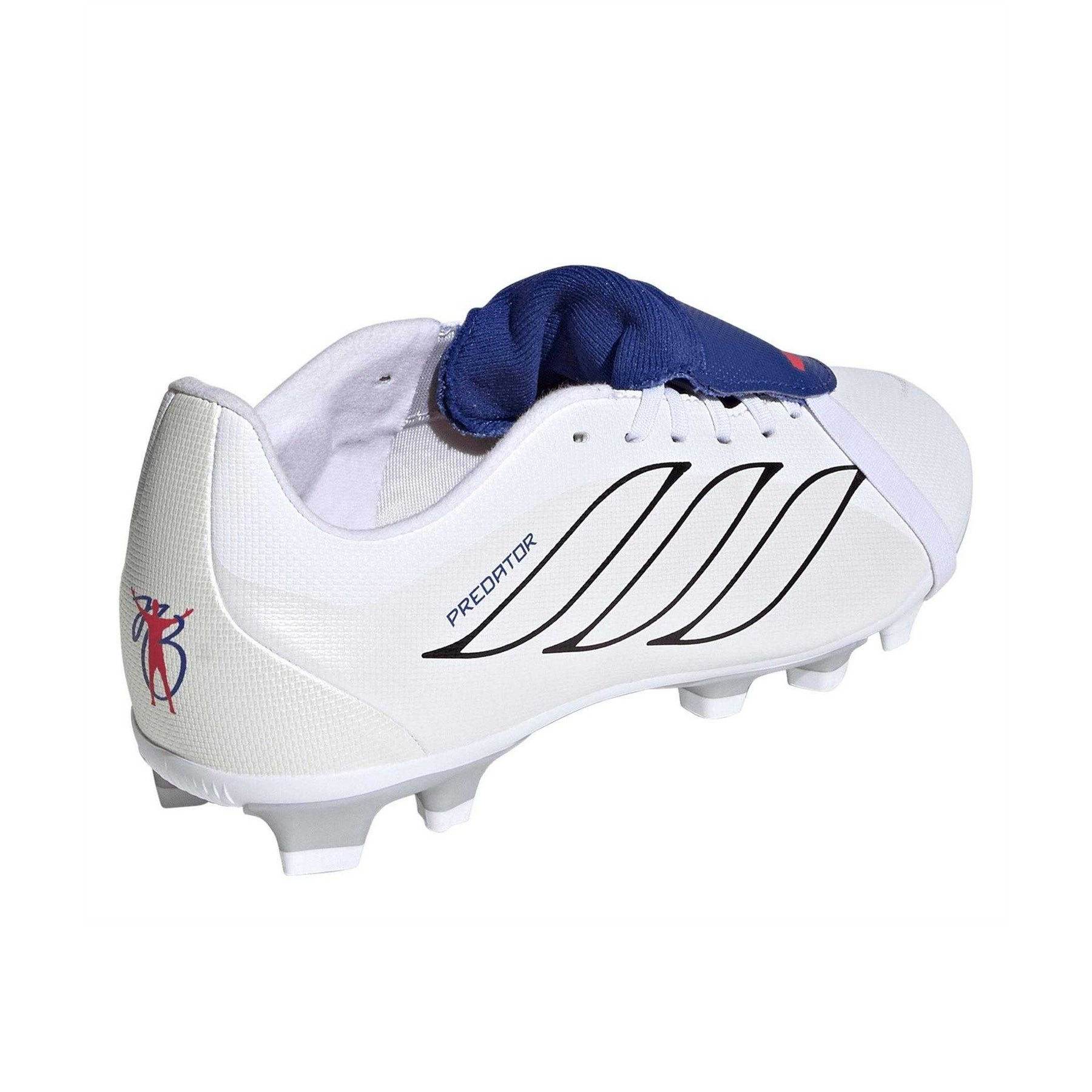 White-Blue - Back - Predator Childrens-Kids Fold Over Folded Tongue Firm Ground Football Boots