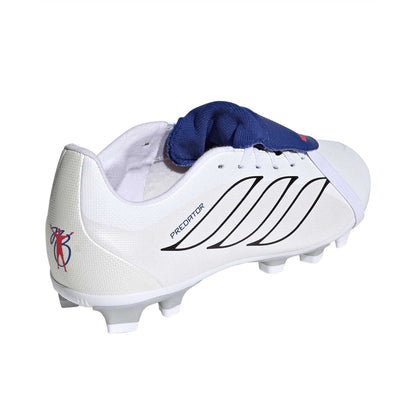 White-Blue - Back - Predator Childrens-Kids Fold Over Folded Tongue Firm Ground Football Boots