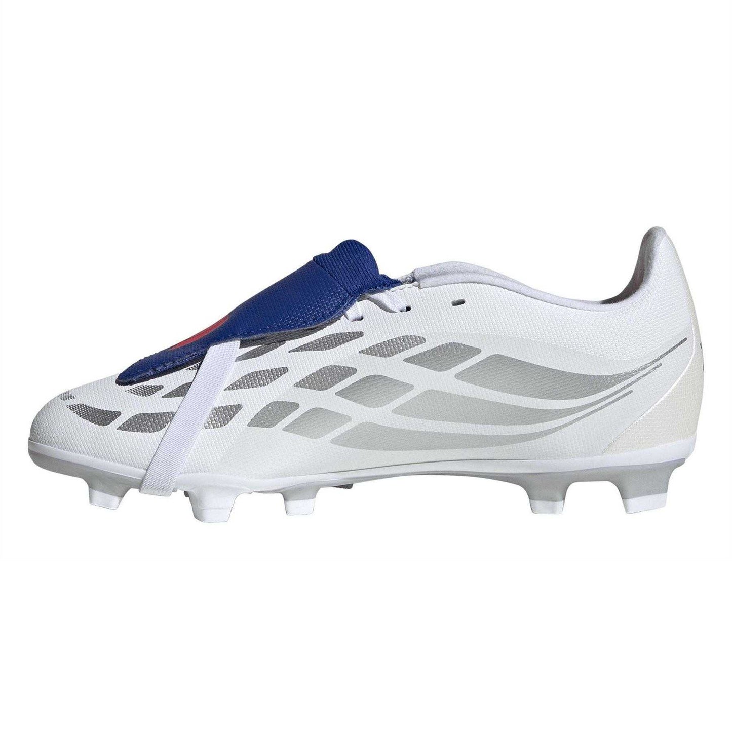 White-Blue - Side - Predator Childrens-Kids Fold Over Folded Tongue Firm Ground Football Boots