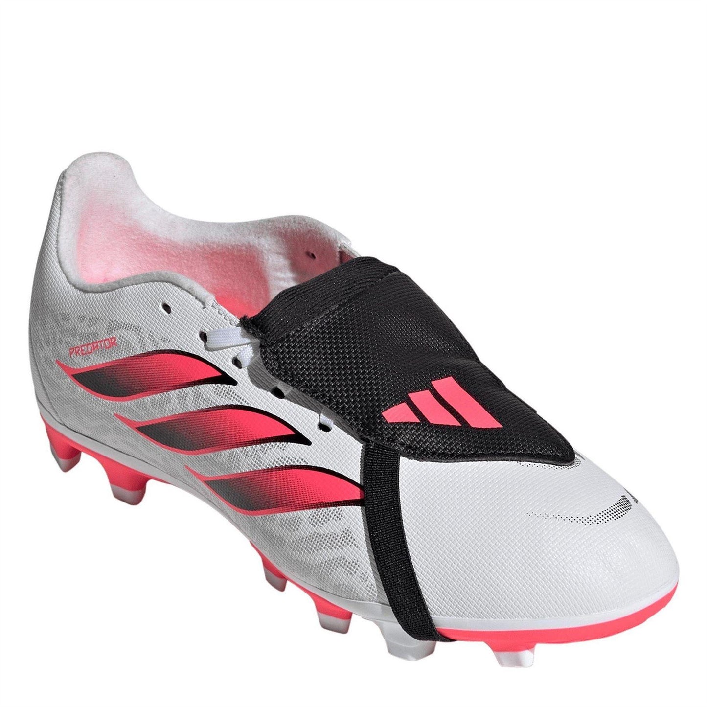 White-Coral - Side - Adidas Childrens-Kids Predator Fold Over Folded Tongue Firm Ground Football Boots