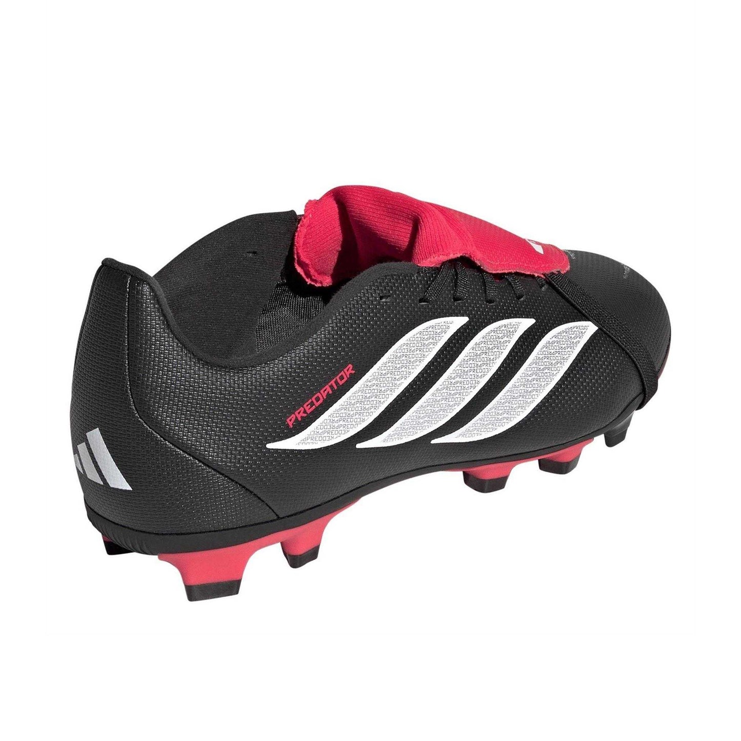 Black-Red - Back - Adidas Childrens-Kids Predator Fold Over Folded Tongue Firm Ground Football Boots