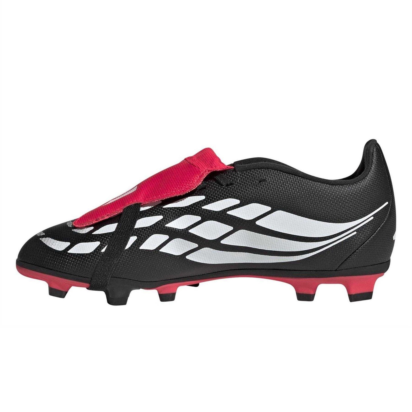 Black-Red - Side - Predator Childrens-Kids Fold Over Folded Tongue Firm Ground Football Boots